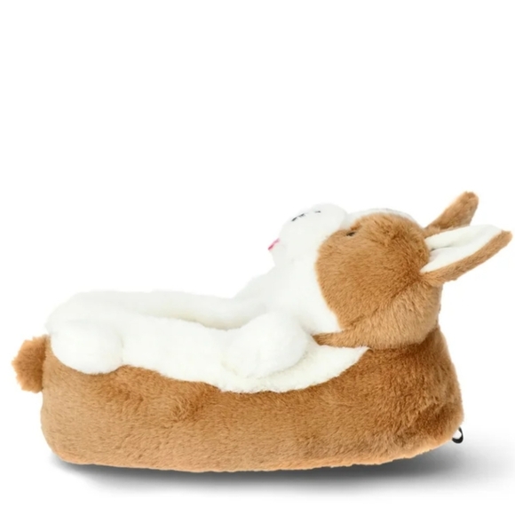 Feetmoji cute white brown tongue out corgi dog fuzzy house slippers - Picture 3 of 11